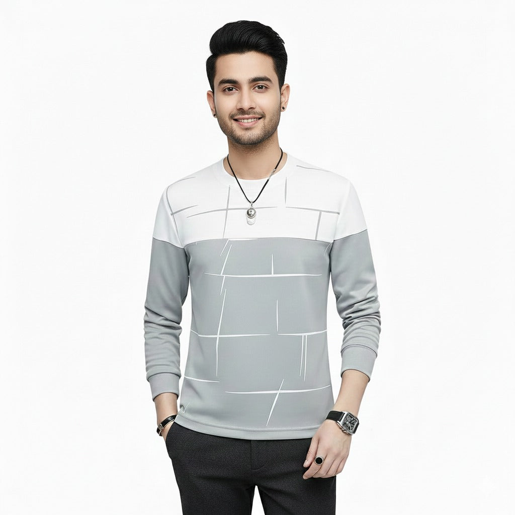 Lining Print T Shirts Full Sleeves Providing Premium Quality With Smart Look Easy Wash And Comfortable Ready To Wear Design - Large