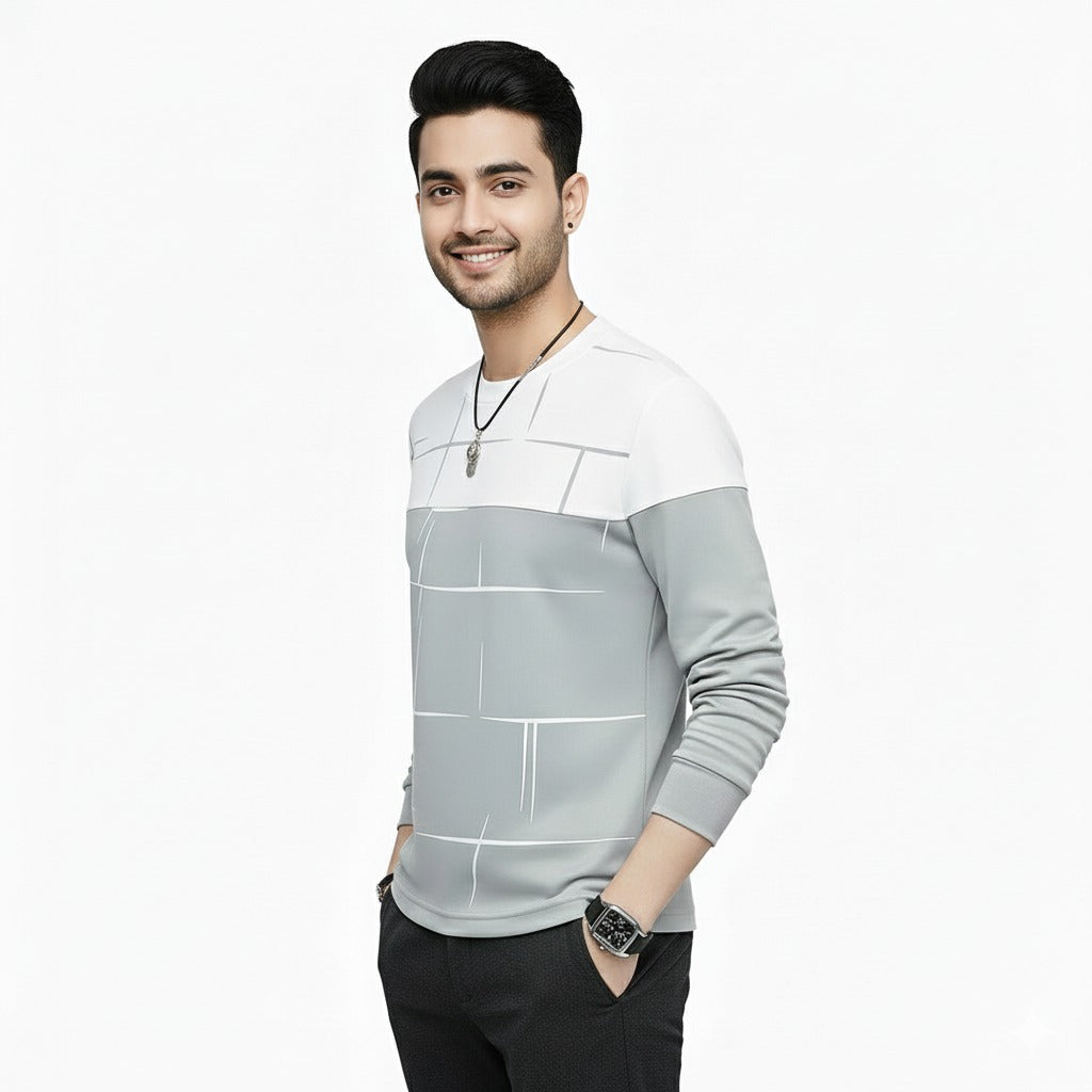 Lining Print T Shirts Full Sleeves Providing Premium Quality With Smart Look Easy Wash And Comfortable Ready To Wear Design - Large