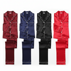 Classic Couple Night Suit Silk Satin Pajama Set – Long Sleeve Top & Full-Length Pants (4 Pcs) | DC-C007