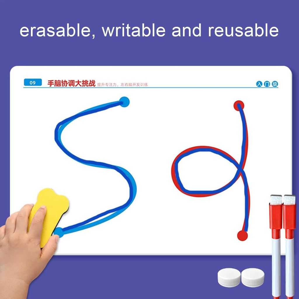 2-in-1 Brain Development Training Kit – Reusable Finger Maze & Pen Control Workbook for Kids & Adults (20 Training Pictures)