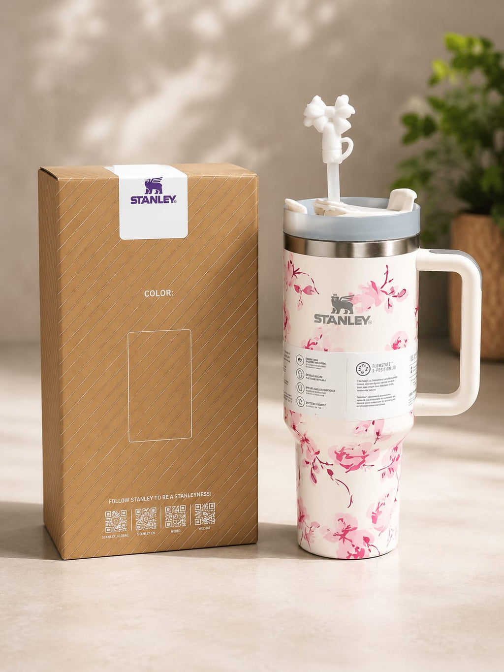Stanley 40oz Printed Tumbler With Handle And Straw - Premium Stainless Steel Insulated Travel Mug For Hot And Cold Drinks With Leak-Resistant Lid - Blue Floral