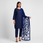 Premium Katan Silk Unstitched 3 Piece Suit With Net Dupatta For Women - Grey