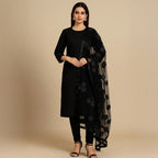 Premium Katan Silk Unstitched 3 Piece Suit With Net Dupatta For Women - Grey