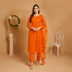 Premium Katan Silk Unstitched 3 Piece Suit With Net Dupatta For Women - Grey