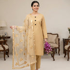 Premium Katan Silk Unstitched 3 Piece Suit With Net Dupatta For Women - Grey