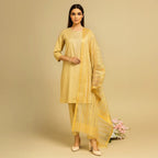 Premium Katan Silk Unstitched 3 Piece Suit With Organza Dupatta For Women - Black