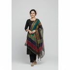 Premium Katan Silk Unstitched 3 Piece Suit With Organza Dupatta For Women - Black
