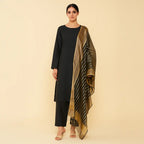 Premium Katan Silk Unstitched 3 Piece Suit With Organza Dupatta For Women - Black