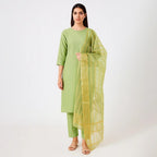Premium Katan Silk Unstitched 3 Piece Suit With Organza Dupatta For Women - Black