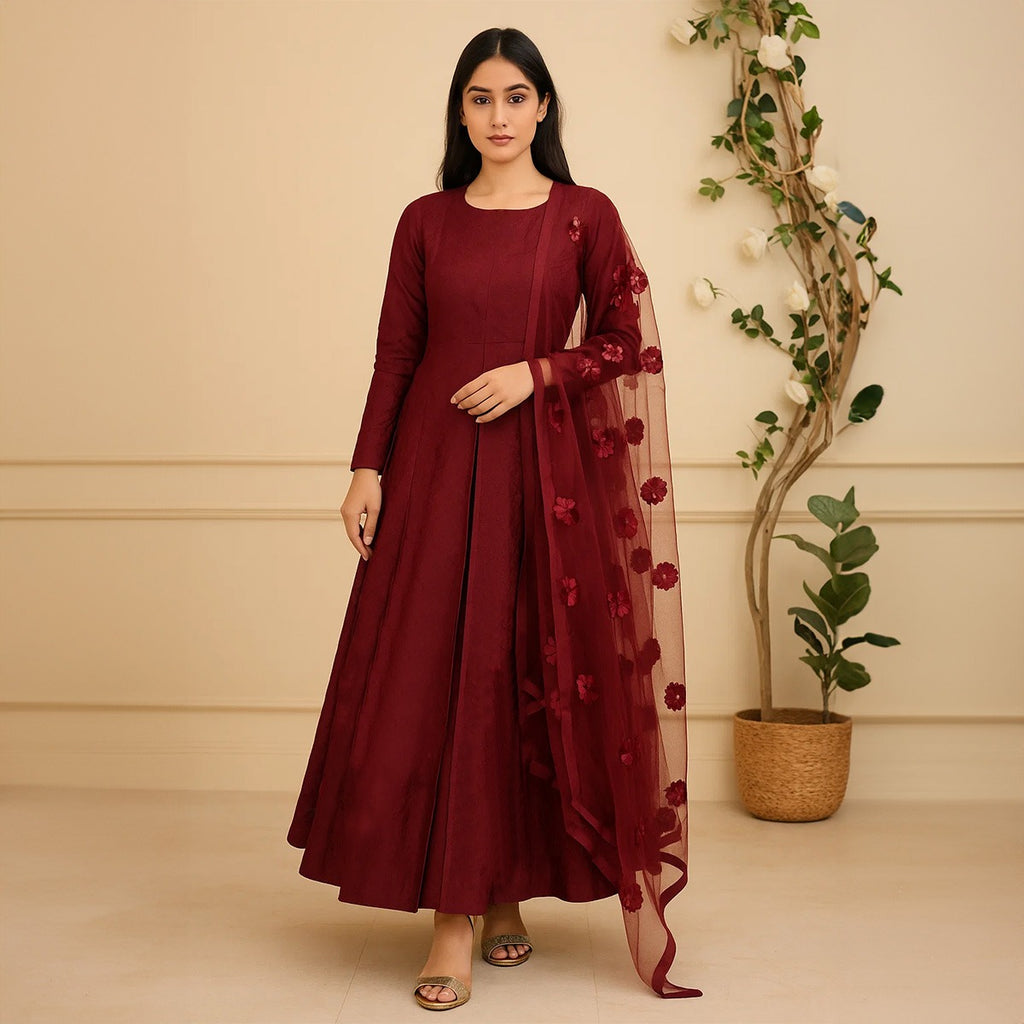 Premium Katan Silk Unstitched 3 Piece Suit With Net Dupatta For Women - Grey