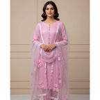 Premium Katan Silk Unstitched 3 Piece Suit With Net Dupatta For Women - Grey