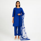 Premium Katan Silk Unstitched 3 Piece Suit With Net Dupatta For Women - Grey