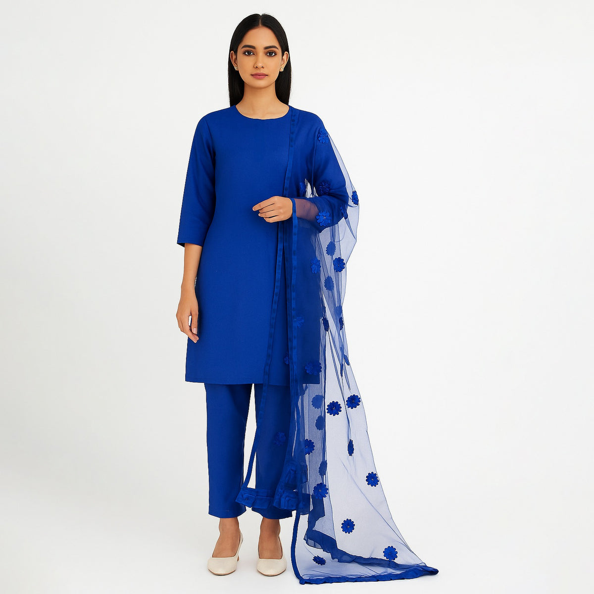 Premium Katan Silk Unstitched 3 Piece Suit With Net Dupatta For Women - Grey
