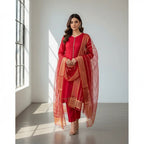 Premium Katan Silk Unstitched 3 Piece Suit With Organza Dupatta For Women - Black