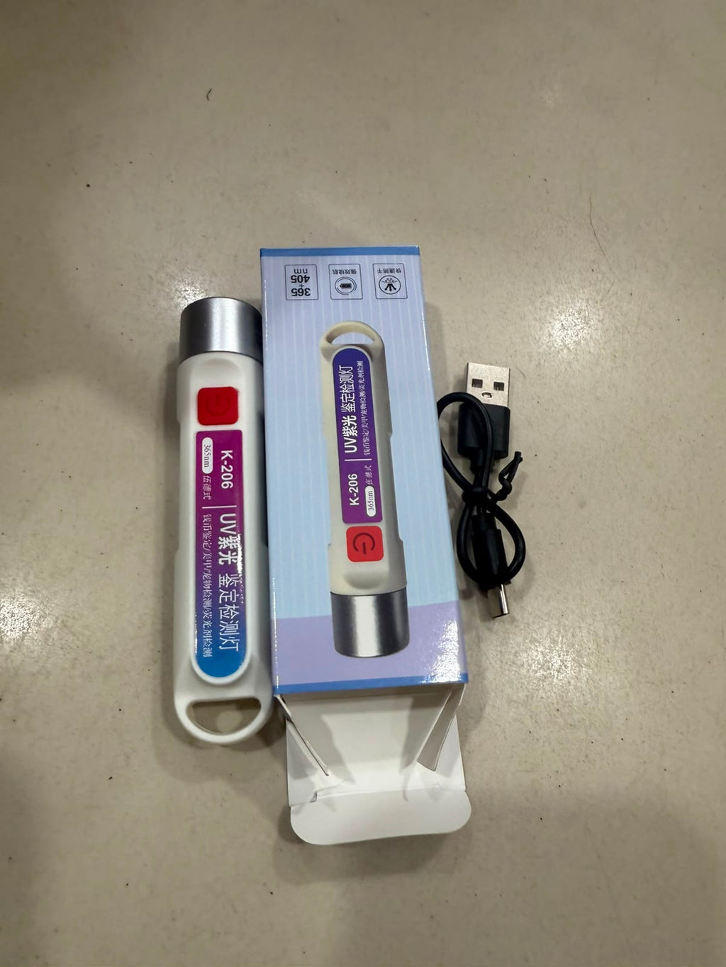 K-206 365nm UV Inspection Lamp – Rechargeable USB UV Flashlight for Fluorescent Detection, Currency, Stain & Security Mark Inspection