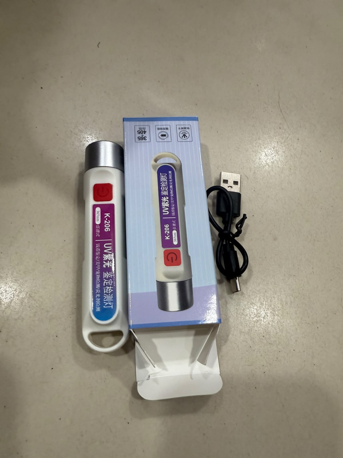 K-206 365nm UV Inspection Lamp – Rechargeable USB UV Flashlight for Fluorescent Detection, Currency, Stain & Security Mark Inspection