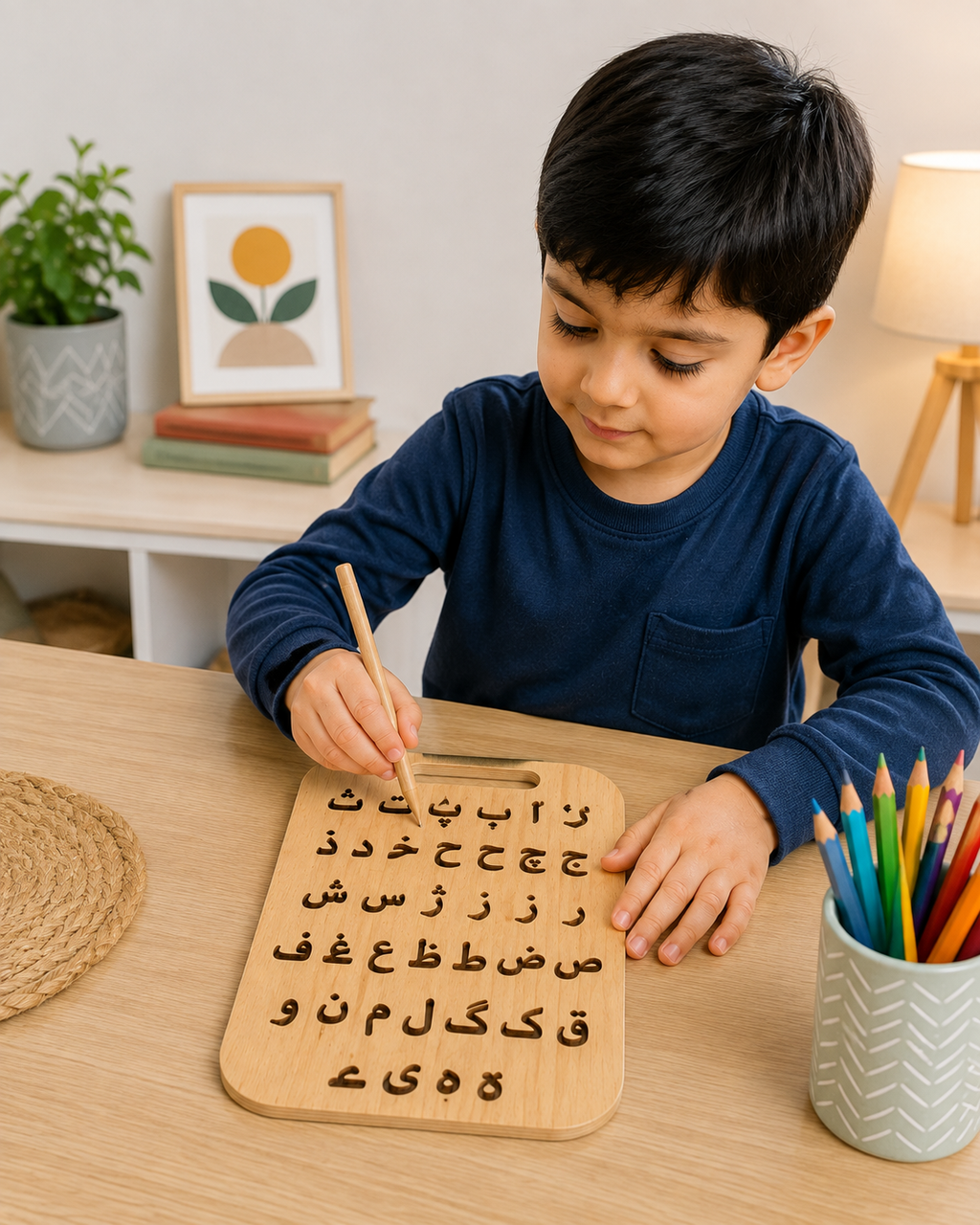 Educational Wooden Tracing Board Set 5 Pcs – Urdu, English, Numbers & Body Parts Learning Boards
