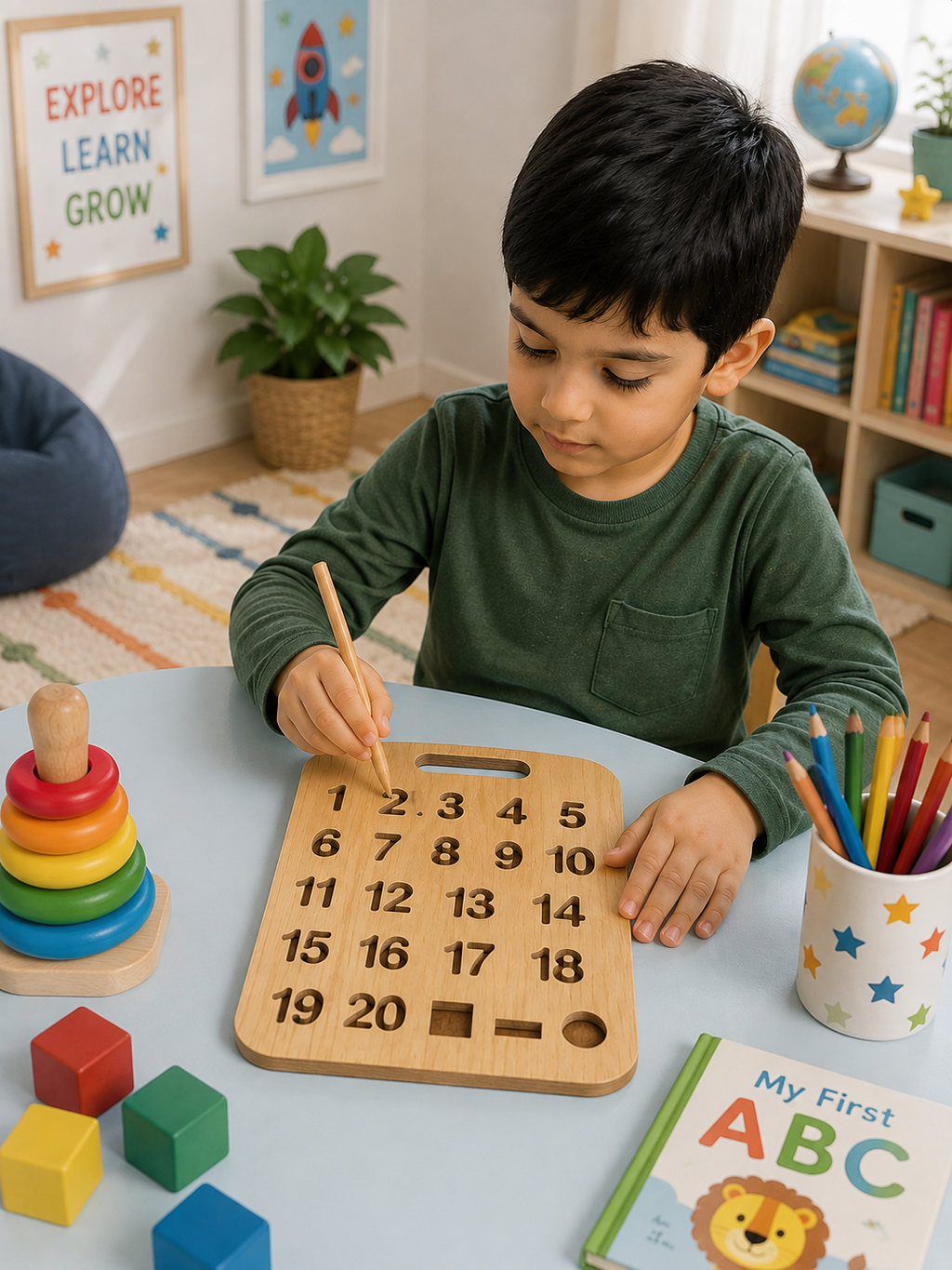 Educational Wooden Tracing Board Set 5 Pcs – Urdu, English, Numbers & Body Parts Learning Boards