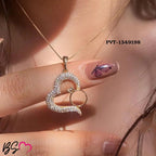 Diamond-Studded Heart & Ring Pendant Necklace – 18K Gold-Plated Elegance