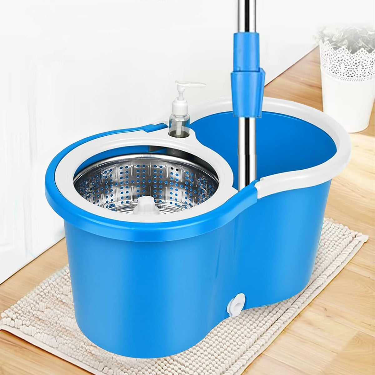 360 Degree Rotating Spin Mop with Stainless Steel Bucket | 360 Degree Rotating Microfiber Mop Head | Home & Office Floor Cleaning Tool