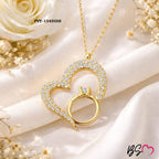 Diamond-Studded Heart & Ring Pendant Necklace – 18K Gold-Plated Elegance