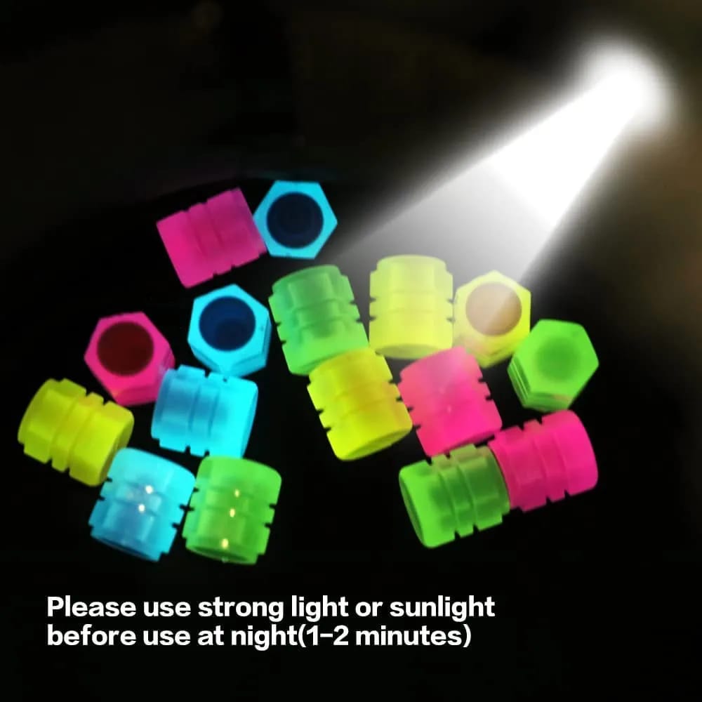 Pack of 4 - Luminous Tire Valve Cap For Car Tire For Car Motorcycle Bike Glowing Tire - Automotive Accessory (Random Color)