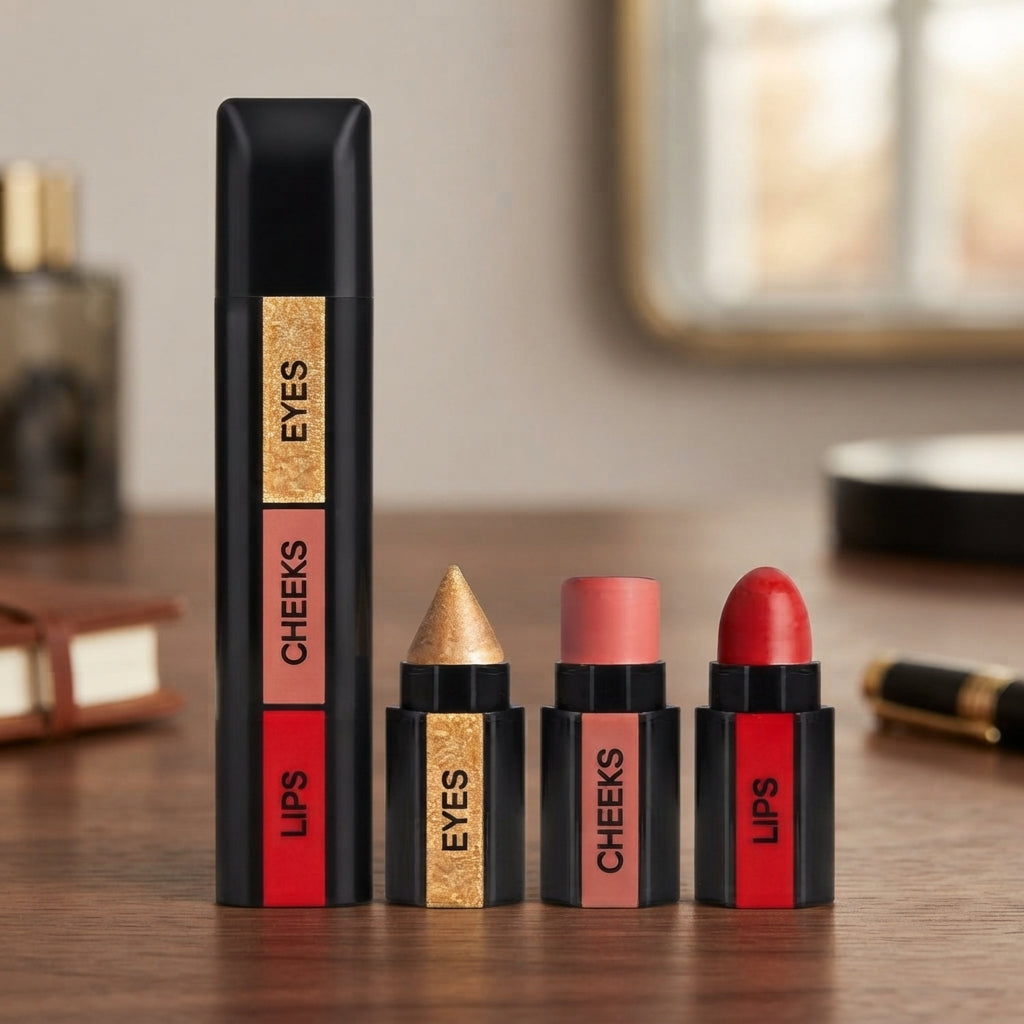 3 In 1 Makeup Stick With Eye Shadow, Blush & Lipstick - Cosmetic Product Designed For Lip Care And Daily Makeup Routine (Random Color)