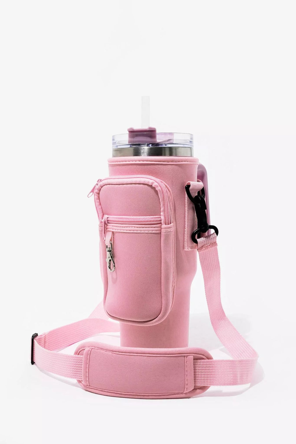 40oz Tumbler Bag with Phone Pocket – Blush Pink Insulated Cup Holder Carrying Bag with Adjustable Strap (Color Pink)