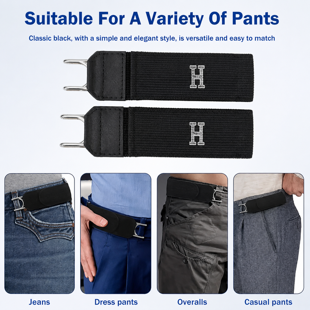 Pair Of Adjustable Buckleless Elastic Waist Belt with Metal Hooks - Unisex Design