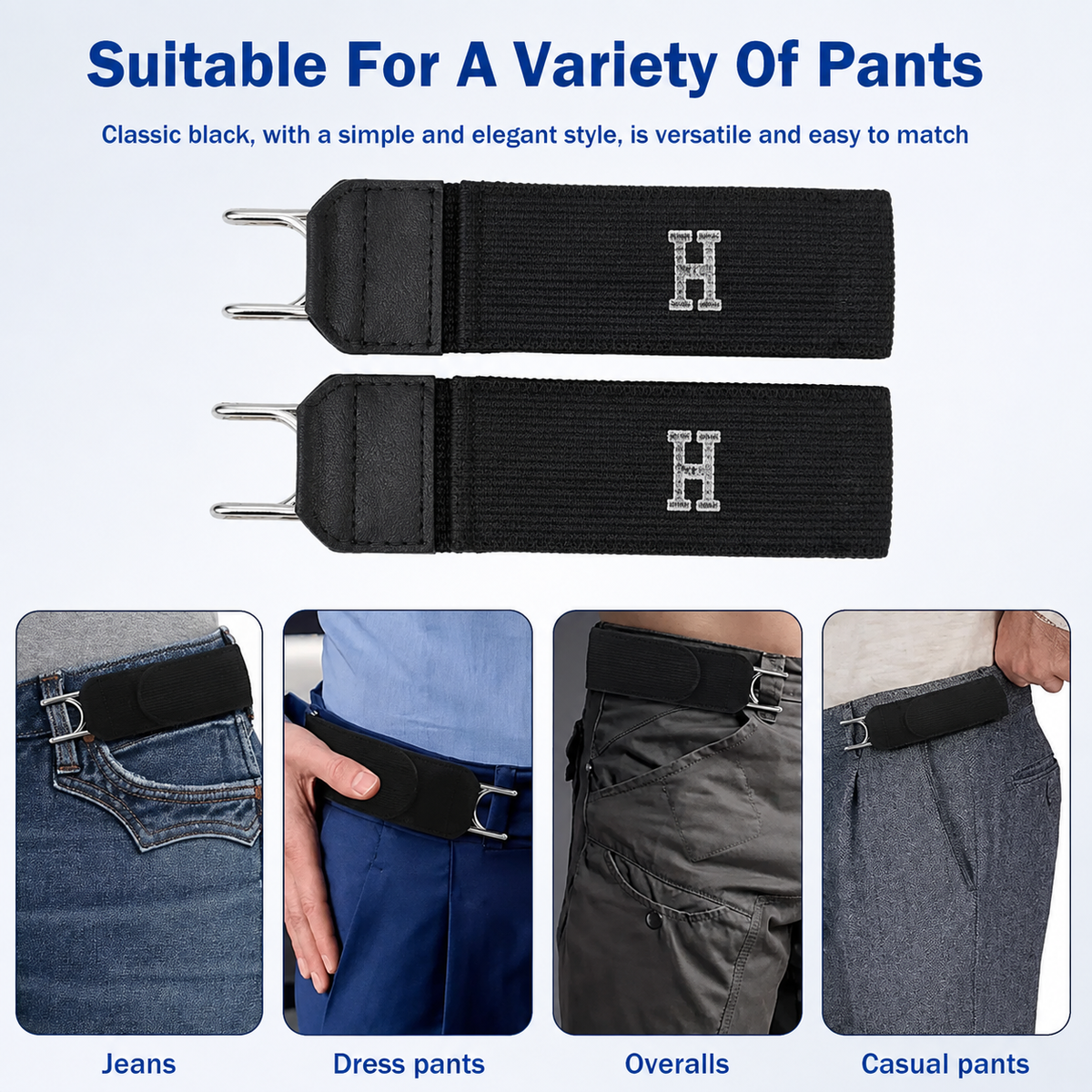 Pair Of Adjustable Buckleless Elastic Waist Belt with Metal Hooks - Unisex Design