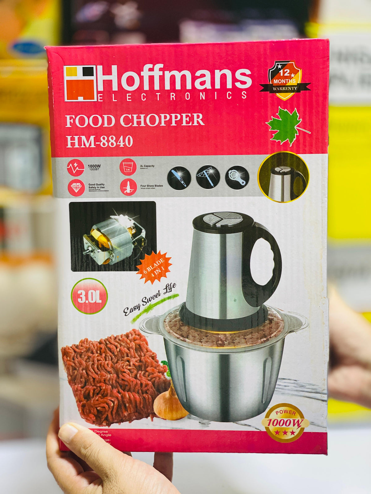 Hoffmans HM 8840 Food Chopper 3L 1000W Powerful 6 Blade Stainless Steel Design Efficient Kitchen Tool For Quick And Easy Food Preparation