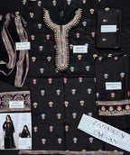 Zarmeen Emaan Artical-950 Fancy Embroidered Shirt Front Back Sleeves Laces Daman Patch Neckline With Premium Viscose Trouser And Pure Bamber Chiffon Dupatta