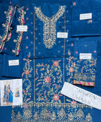 Zarmeen Emaan Fancy Embroidered Shirt Front Back Sleeves Laces Daman Patch Handmade Neckline With viscos Trouser And Pure Bamber Chiffon Dupatta
