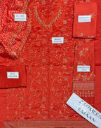 Zarmeen Emaan Fancy Embroidered Shirt Front Back Sleeves Daman Patch Neckline With Premium Viscose Trouser And Printed Embroidered Dupatta