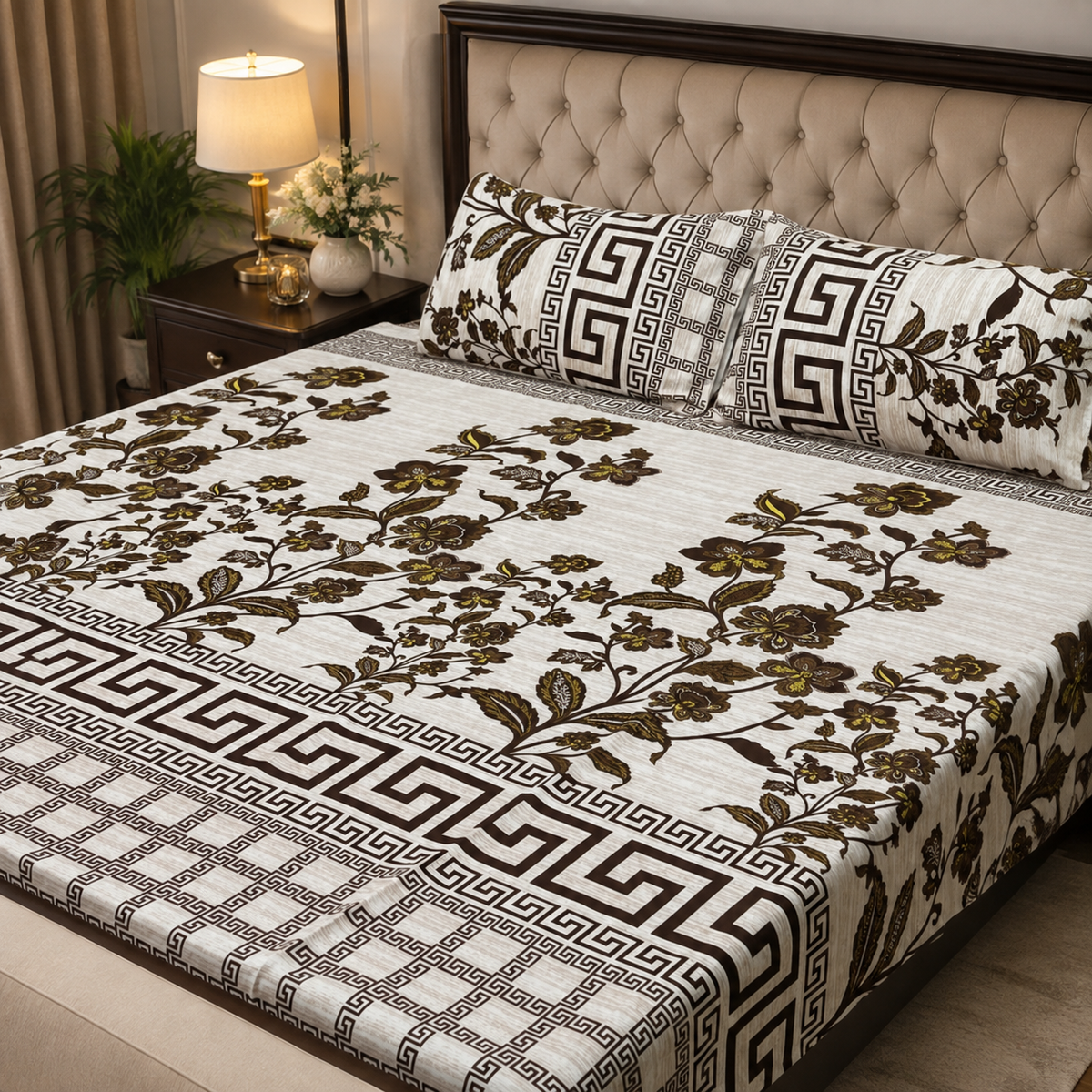 3D Crystal Cotton 3-Piece Bedsheet Set – Premium Ultra-Soft Bedding with 2 Matching Pillowcases (AY0010019)