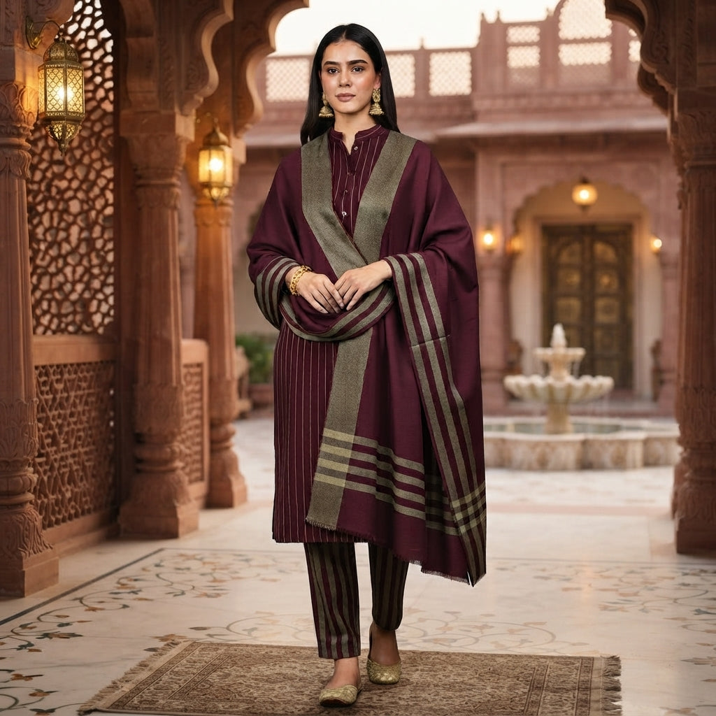 3-Piece Suit Unstitched Sussi Marina - Apparel Accessory Designed For Fashion Styling And Daily Wardrobe Routine - Maroon