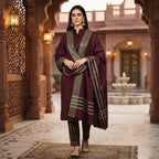 3-Piece Suit Unstitched Sussi Marina - Apparel Accessory Designed For Fashion Styling And Daily Wardrobe Routine - Maroon