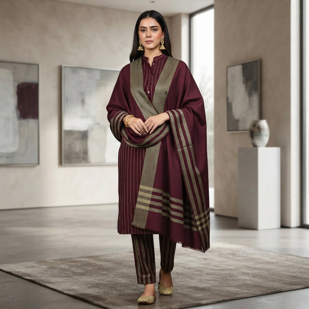 3-Piece Suit Unstitched Sussi Marina - Apparel Accessory Designed For Fashion Styling And Daily Wardrobe Routine - Maroon