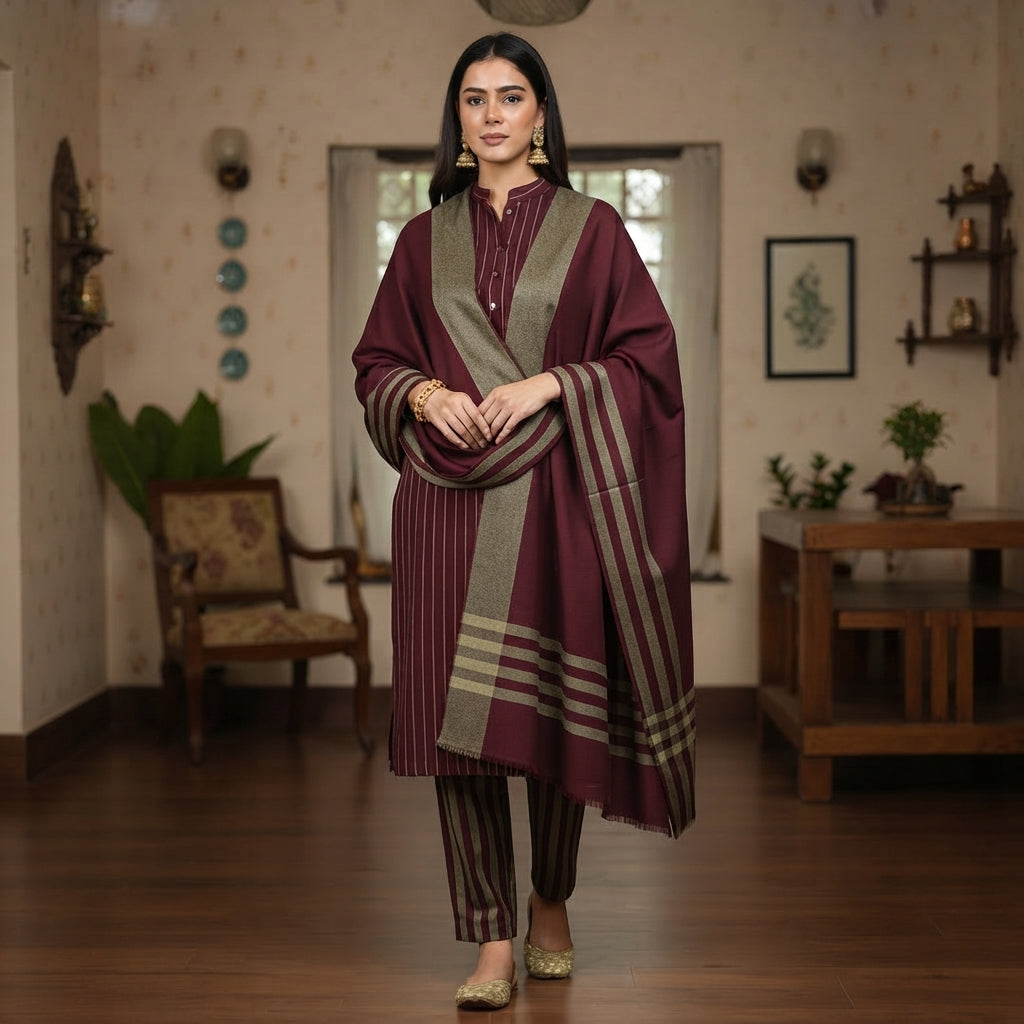 3-Piece Suit Unstitched Sussi Marina - Apparel Accessory Designed For Fashion Styling And Daily Wardrobe Routine - Maroon