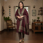 3-Piece Suit Unstitched Sussi Marina - Apparel Accessory Designed For Fashion Styling And Daily Wardrobe Routine - Maroon