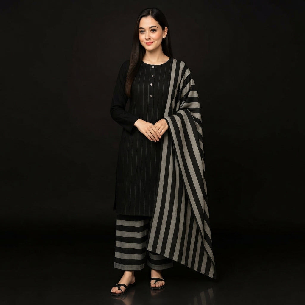 Unstitched Sussi Marina 3-Piece Suit - Apparel Accessory Designed For Fashion Styling And Daily Wardrobe Routine - Black