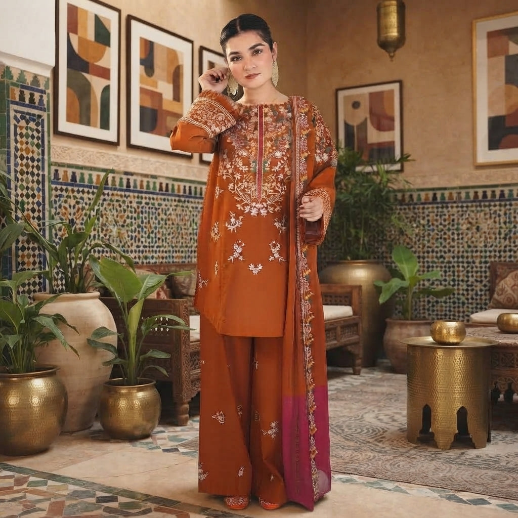 Zellbury 3-Piece Embroidered Dhanak Suit - Apparel Accessory Designed For Fashion Styling And Daily Wardrobe Routine