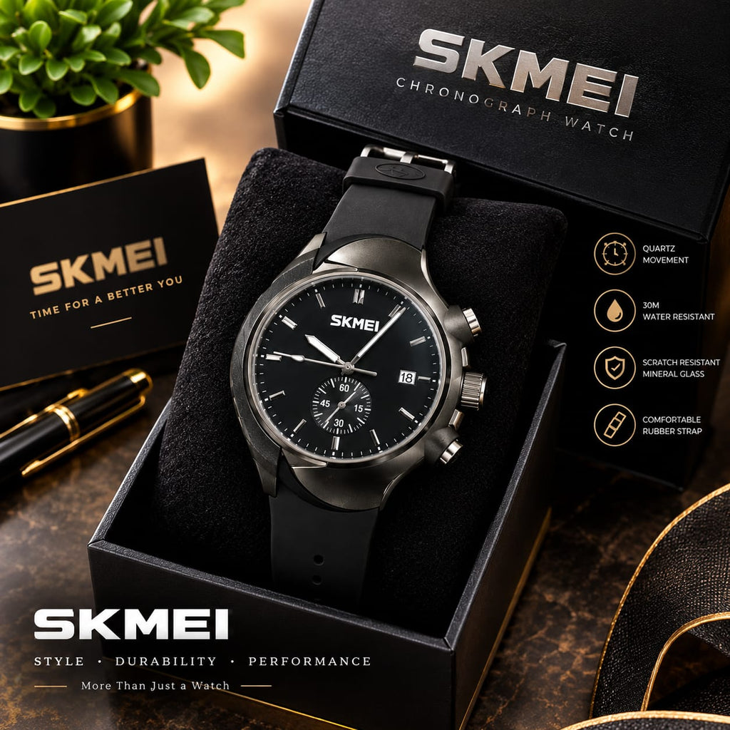 SKMEI Men’s Watch With Box– Stylish & Durable Waterproof Wristwatch