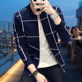 Men's Grid Pattern Casual Jacket Stylish Grid Pattern Outerwear For Men Modern Casual Jacket - L, Navy Blue