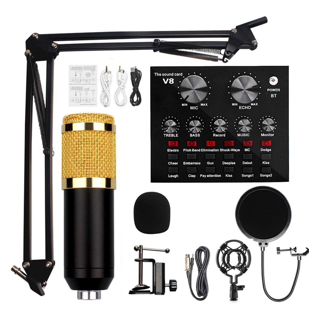 Premium V8 Pro Condenser Microphone Kit With Sound Card Professional Recording Microphone Set With Audio Sound Card For Streaming And Podcasting