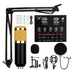 Premium V8 Pro Condenser Microphone Kit With Sound Card Professional Recording Microphone Set With Audio Sound Card For Streaming And Podcasting