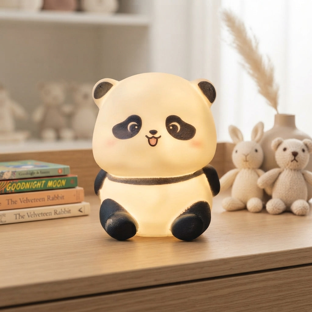 Cute Mini Panda LED Night Light Rechargeable Touch Lamp Adorable Portable Silicone Night Light For Kids Bedroom And Nursery Illumination