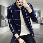 Men's Grid Pattern Casual Jacket Stylish Grid Pattern Outerwear For Men Modern Casual Jacket - L, Navy Blue