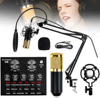 Premium V8 Pro Condenser Microphone Kit With Sound Card Professional Recording Microphone Set With Audio Sound Card For Streaming And Podcasting
