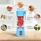 6 Blade Mini Portable USB Juicer Blender Compact Cordless Fruit Mixing Cup And Smoothies Maker - 380ML Capacity